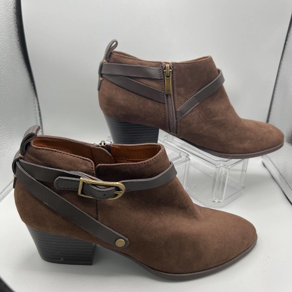 Franco Sarto Bootie Women's Giada Brown Vegan Suede Side Zip Chunky Heel Sz 7.5M - Picture 10 of 11